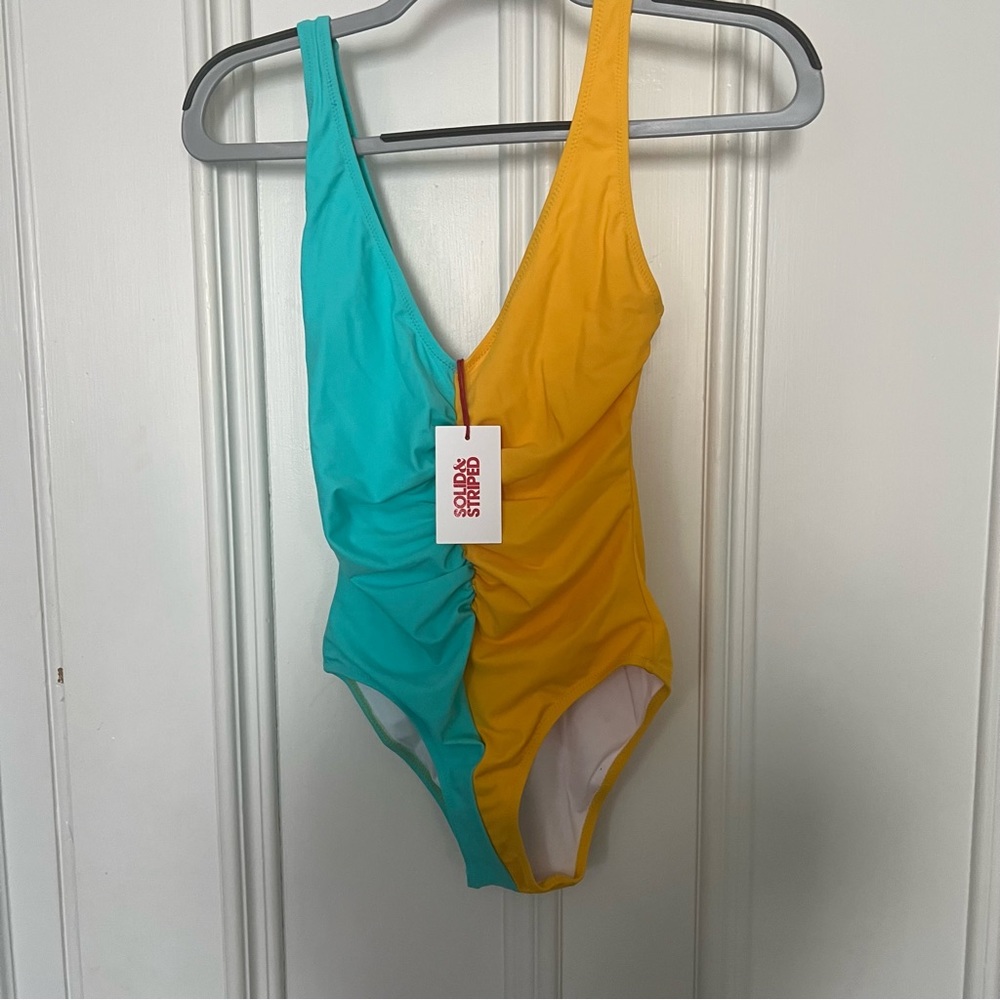 NWT Solid & Striped Lucia Ruched Colorblock Ruched Bathing Suit - Picture 3 of 5